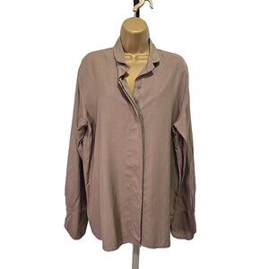 Vintage Beige Silk Blouse Womens 12 Cocktail Cuffs Timeless Career Office Taupe
